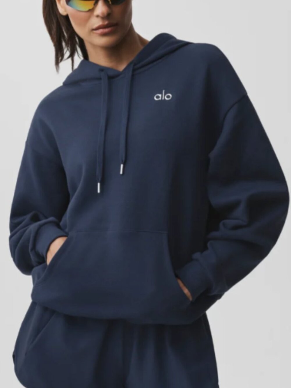 ALO Yoga Accolade Hoodie Pullover Navy Blue French Terry Cotton Unisex Sz Small